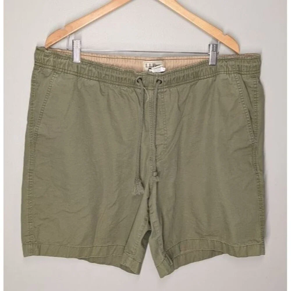 LL Bean Shorts Mens XXL Green Classic Fit Elastic Waist Drawstring Cotton Dock